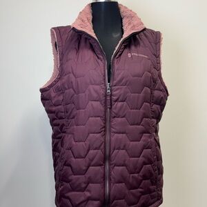 Free Country Reversible Puffer Vest Faux Sherpa Plum Zip Front Size Large